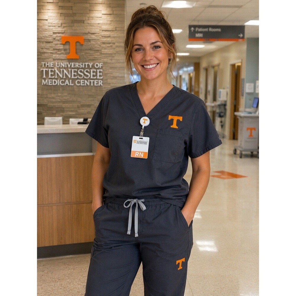 Wonder Work Gray Scrub Set Tennessee Vols Embroidered Large Top Pants Uniform
